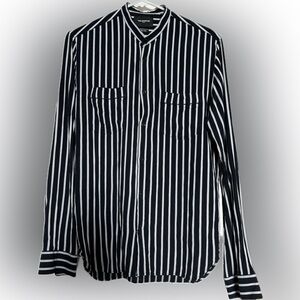The Kooples Black and White Striped Button Down Shirt - Small
